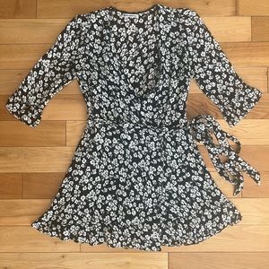 Reformation Black and White Floral Wrap Dress Size Medium